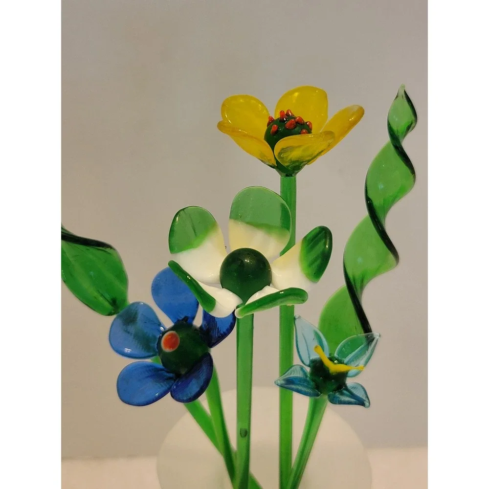 Avon Glass Floral Arrangement Bouquet Frosted Vase Art Glass Multicolor